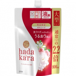 Увлажняющее жидкое мыло для тела “Hadakara" с ароматом изысканного цветочного букета (для нормальной кожи) 800 мл, мягкая упаковка с крышкой 