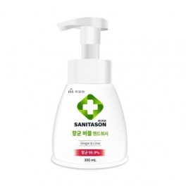 Мыло-пенка для рук "Sanitason" с антибактериальным эффектом и растительными экстрактами (аромат имбиря и лайма) 300 мл, дозатор