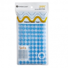 Мочалка для тела с плетением «Сетка» и полиэстеровыми нитями "Diamond Shower Towel" (жёсткая) размер 28 см х 100 см 