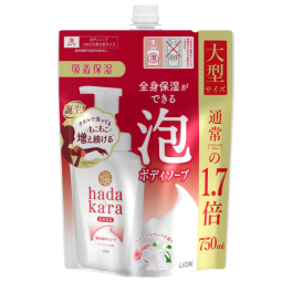 Бархатное увлажняющее мыло-ПЕНКА для тела “Hadakara" с ароматом букета цветов (для нормальной кожи) 750 мл, мягкая упаковка с крышкой
