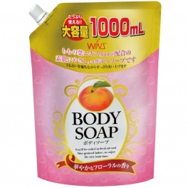 Крем-мыло для тела "Wins Body Soap peach" с экстрактом листьев персика и богатым ароматом 1000 мл, мягкая упаковка с крышкой