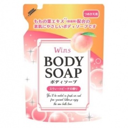 Крем-мыло для тела "Wins Body Soap peach" с экстрактом листьев персика и богатым ароматом 340 г, мягкая упаковка 