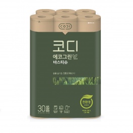 Особомягкая неотбеленная туалетная бумага "CODI-ECO Green" (трехслойная, с тиснёным рисунком) 30 м х 30 рулонов 