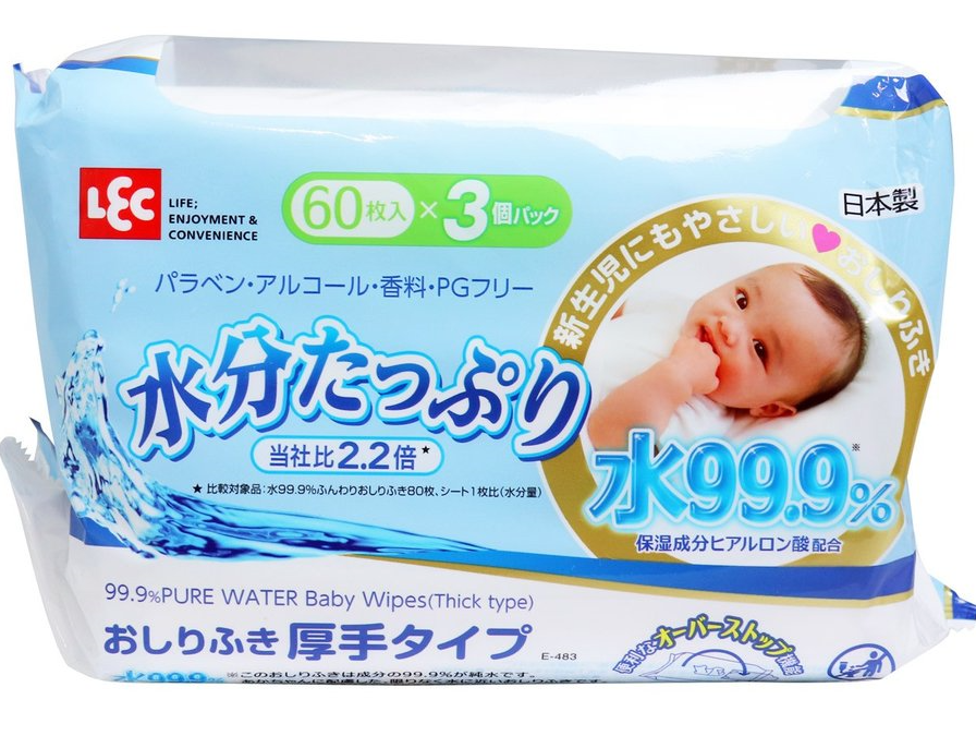 Детские влажные салфетки (плотные, увлажняющие) 180 х 150 мм, 60 штук х 3 упаковки