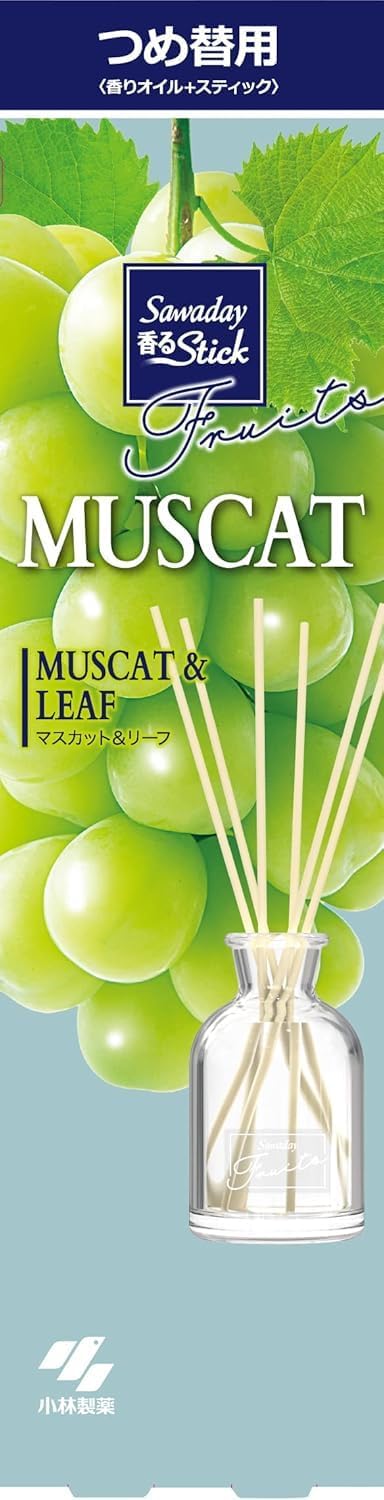 Ароматический диффузор для дома с палочками "Kobayashi MUSCAT FRUITS" «Виноград» (без стеклянного флакона / наполнитель + палочки) 70 мл 
