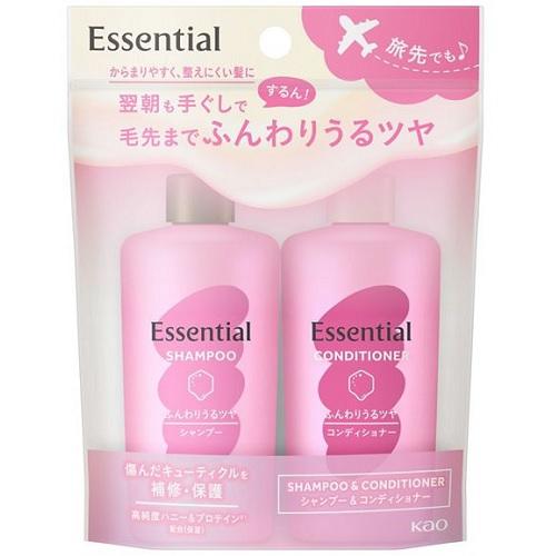 Шампунь + Кондиционер "Essential" для сухих и повреждённых волос разглаживающий кутикулу "Объём и блеск" 45 мл х 2 шт., мини-набор 
