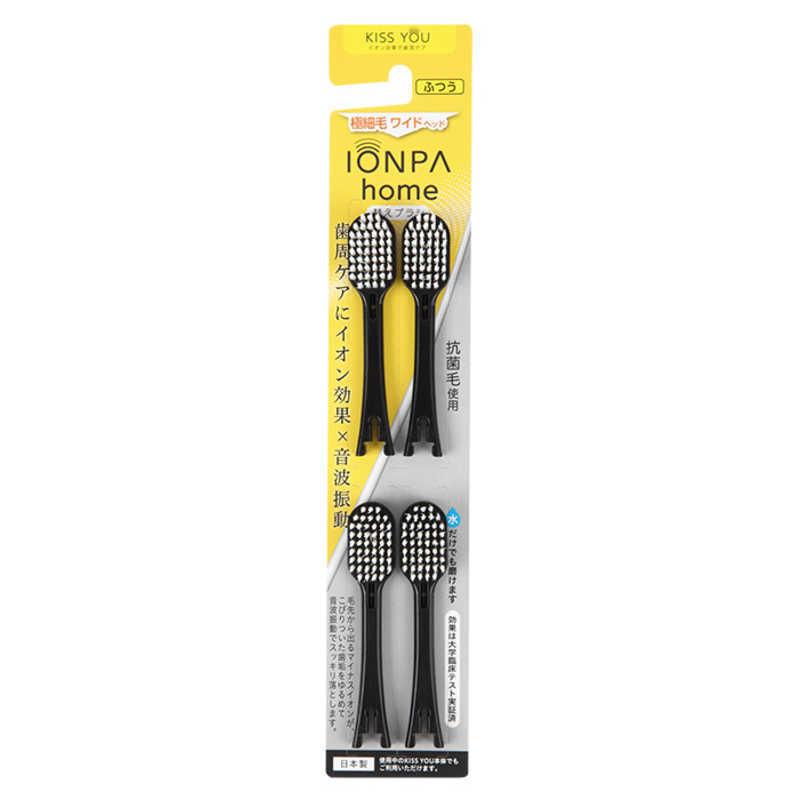 ШИРОКИЕ сменные головки "Ionpa Home" с двухуровневой щетиной и антибактериальным эффектом для ультразвуковой ионной зубной щётки (средняя жёсткость), 4 шт. чёрные 