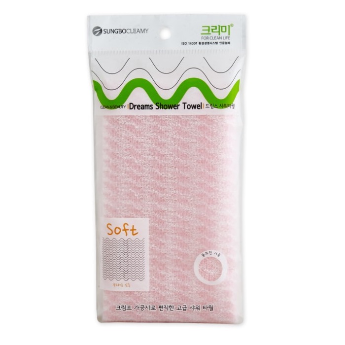 Мочалка для тела с плетением «Сетка» и полиэстеровыми нитями "Dreams Shower Towel" (мягкая) размер 28 см х 90 см 