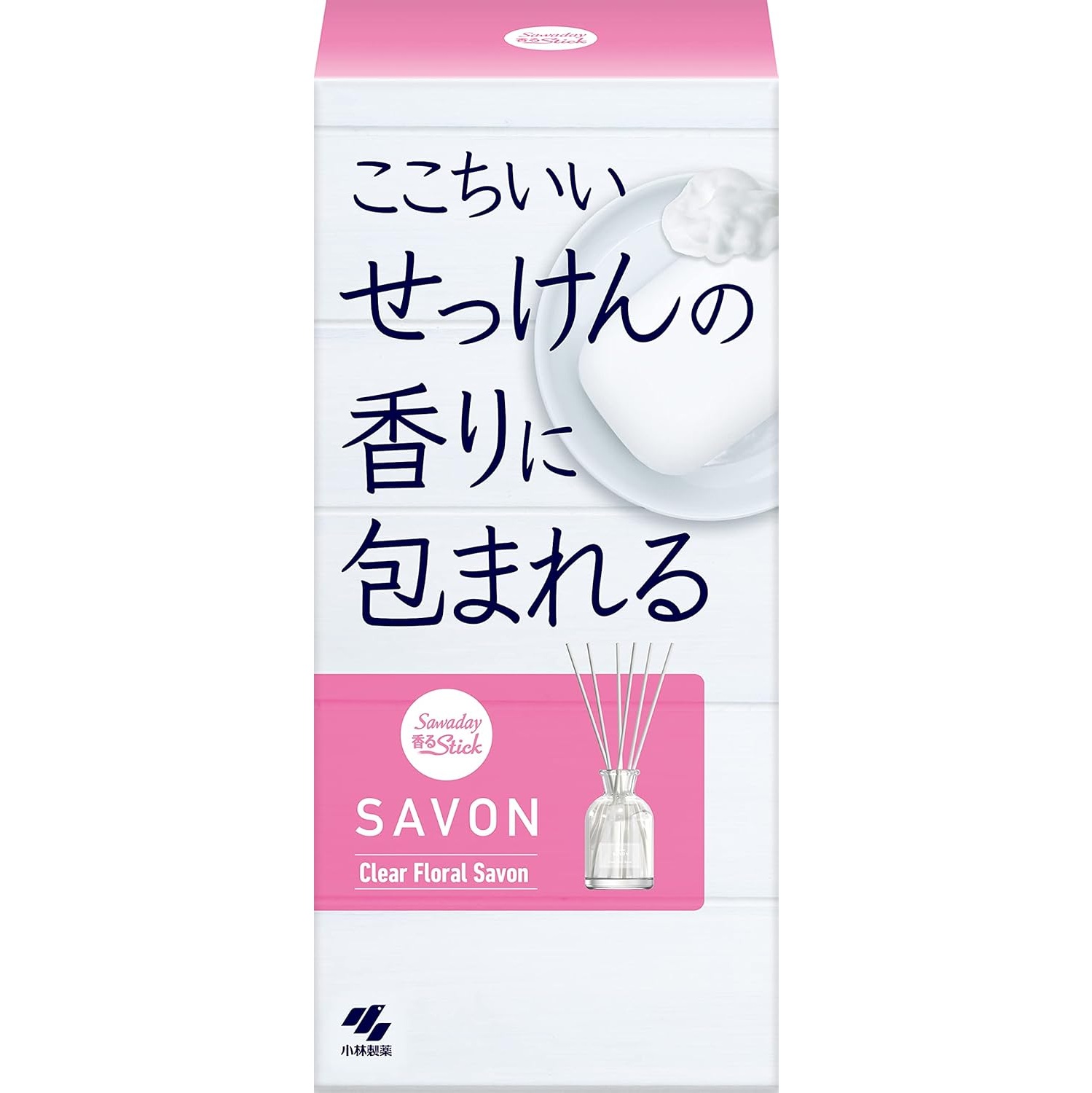 Ароматический диффузор для дома с палочками "Kobayashi CLEAR FLORAL SAVON" «Цветочное мыло» (стеклянный флакон + наполнитель + палочки) 70 мл 