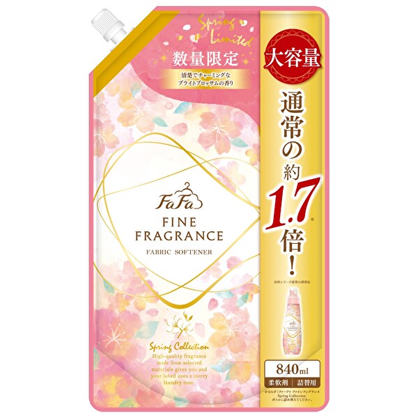 Антистатический кондиционер для белья FaFa Fine Fragrance "Spring Collection" (с ароматом цветущей весны) 840 мл, мягкая упаковка с крышкой 