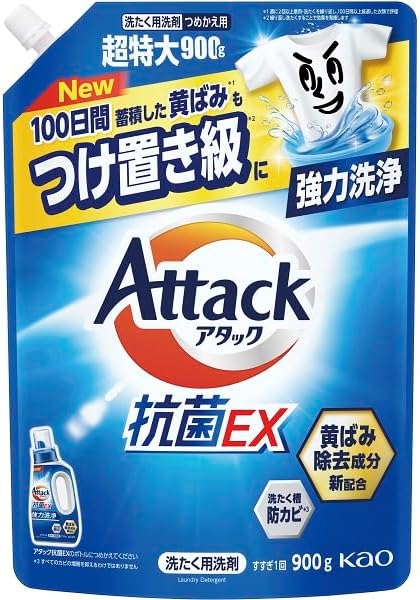 Жидкое средство для стирки "Attack Antibacterial EX" (концентрат тройного действия) 900 г, сменная упаковка с крышкой 