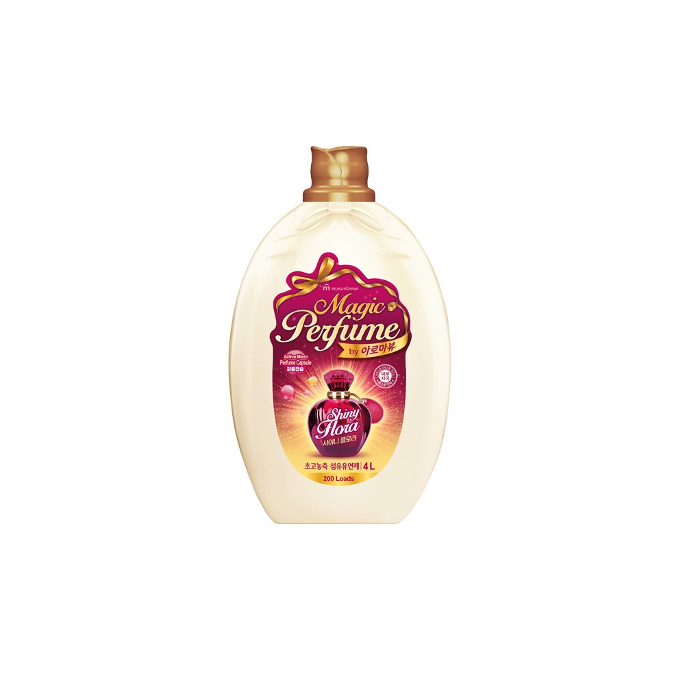 Кондиционер-ополаскиватель для белья и одежды "Aroma Viu Magic Perfume Softner Shiny Flora" с богатым ароматом персика и розы 4 л