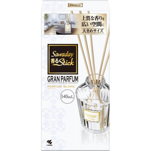 Ароматический диффузор для дома с палочками "Kobayashi GRAN PARFUM BLANC" «Parfum Blanc» (большой рифлёный флакон + 2 наполнителя + палочки) 140 мл 