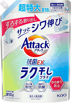Жидкое средство для стирки "Attack Antibacterial EX" (концентрат / предотвращающий образование складок) 810 г, сменная упаковка с крышкой 