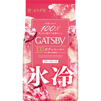 Мужской дезодорант-антиперспирант для всего тела в форме салфеток "Gatsby Body Wipes Deodorant Ice-Type" с суперохлаждающим ментолом «Персиковый бриз» 30 шт.