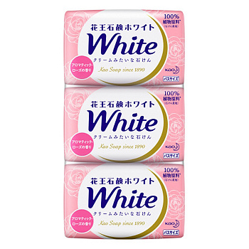 Натуральное увлажняющее туалетное мыло "White" со скваланом (роскошный аромат роз) 130 г х 3 шт. 