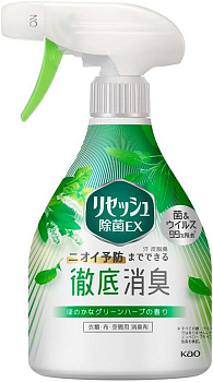 Кондиционер-спрей "Resesh Antibacterial EX" для белья (дезодорирующий, антибактериальный, аромат зелени и трав) 370 мл, флакон с распылителем 