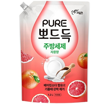 Средство "PURE GRAPEFRUIT" для мытья посуды «Грейпфрут» (с пищевой содой) 1,2 л, мягкая упаковка с крышкой