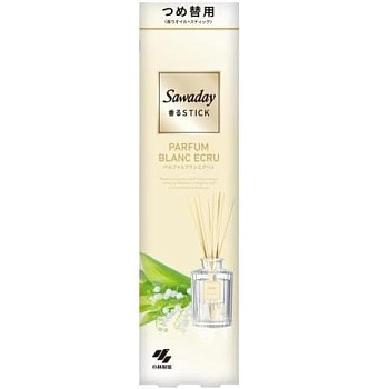 Ароматический диффузор для дома с палочками "Kobayashi PARFUM BLANC ECRU" «Нежные цветы» (без рифлёного флакона / наполнитель + палочки) 70 мл 