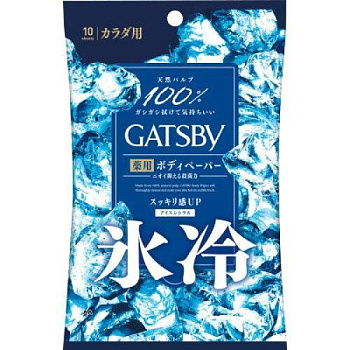 Мужской дезодорант-антиперспирант для всего тела в форме салфеток "Gatsby Body Wipes Deodorant Ice-Type" с суперохлаждающим ментолом «Ледяной цитрус» 10 шт. 