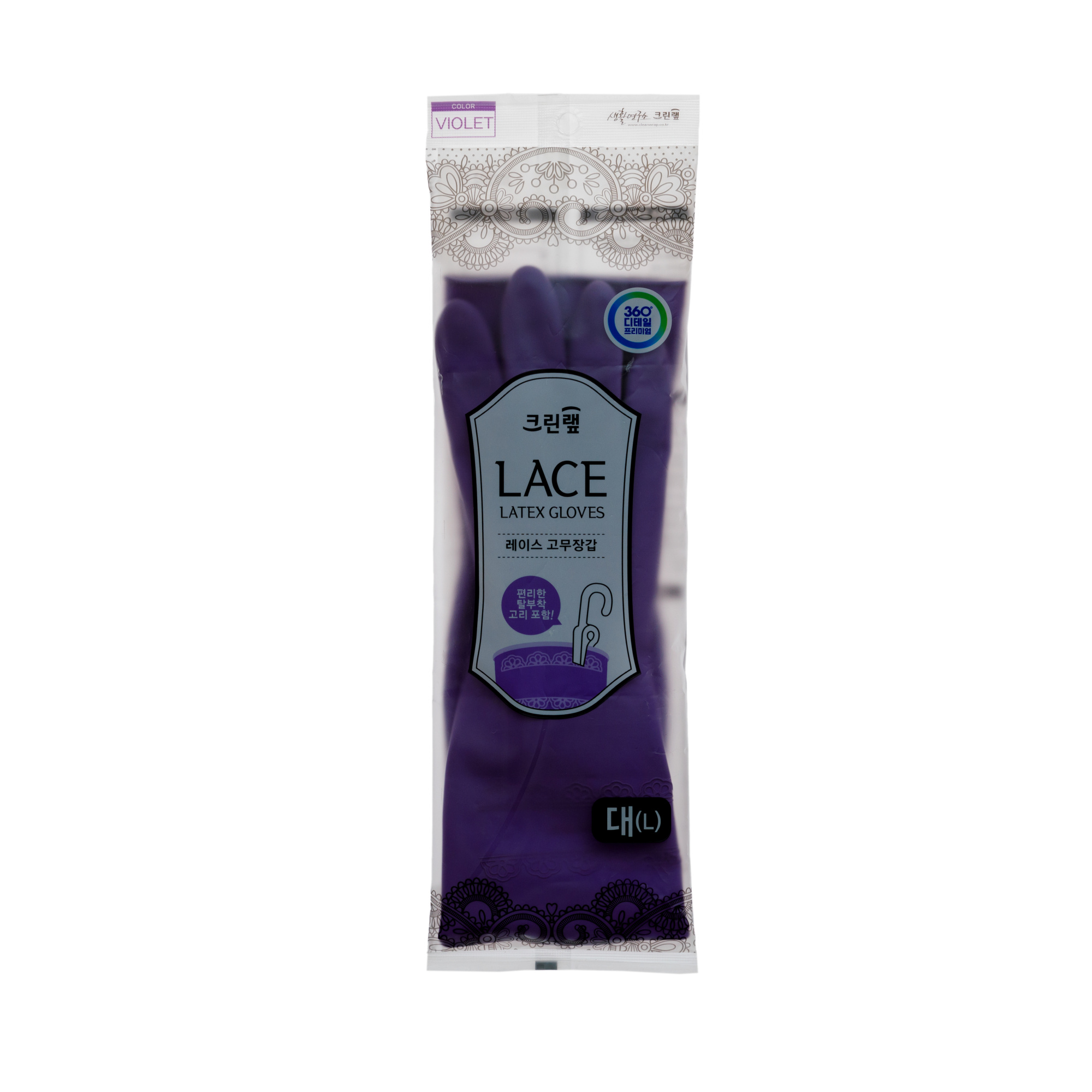 Перчатки из натурального латекса "LACE LATEX GLOVES" с внутренним покрытием (укороченные, с крючками для сушки), фиолетовые, размер L, 1 пара