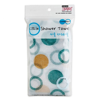 Мочалка для тела с плетением «Волна» и рисунком "Circle Shower Towel" (средней жёсткости) размер 28 см х 95 см